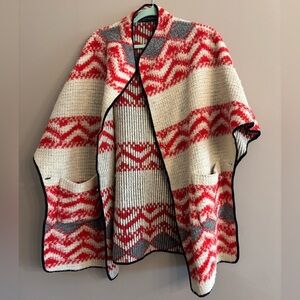 Zara Red Chevron Women's Cardigan Shawl Poncho